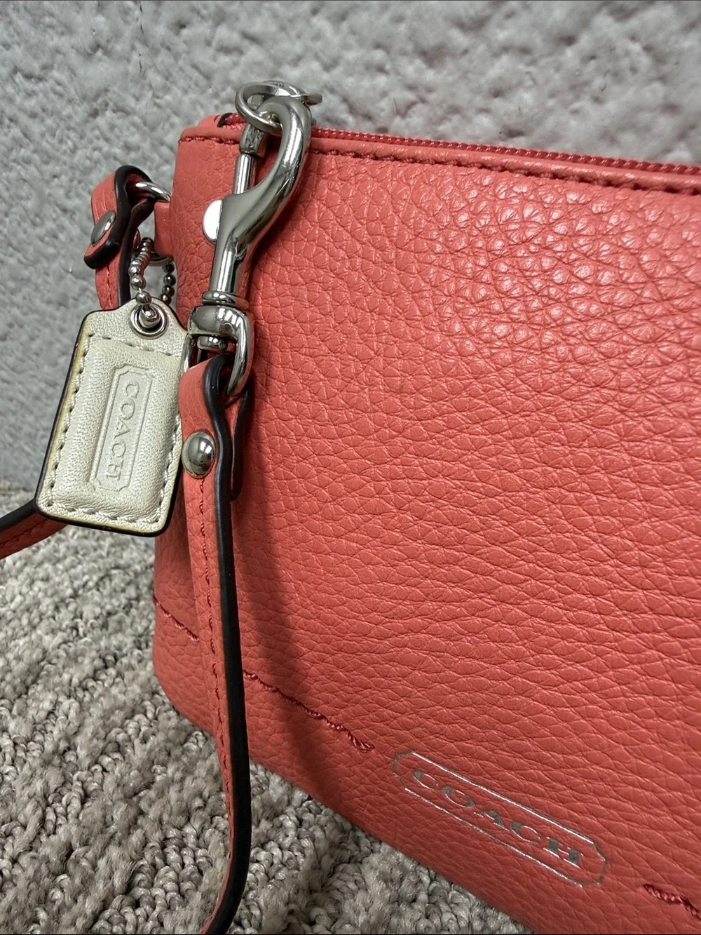 Vintage Y2K COACH Pebbled Leather Wristlet in Coral
